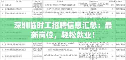 深圳临时工招聘信息汇总：最新岗位，轻松就业！