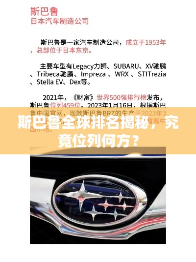 斯巴鲁全球排名揭秘，究竟位列何方？