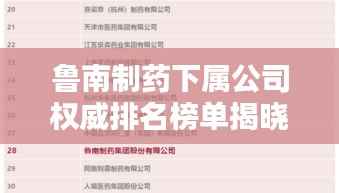 鲁南制药下属公司权威排名榜单揭晓