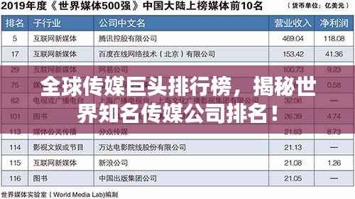 全球传媒巨头排行榜,揭秘世界知名传媒公司排名!